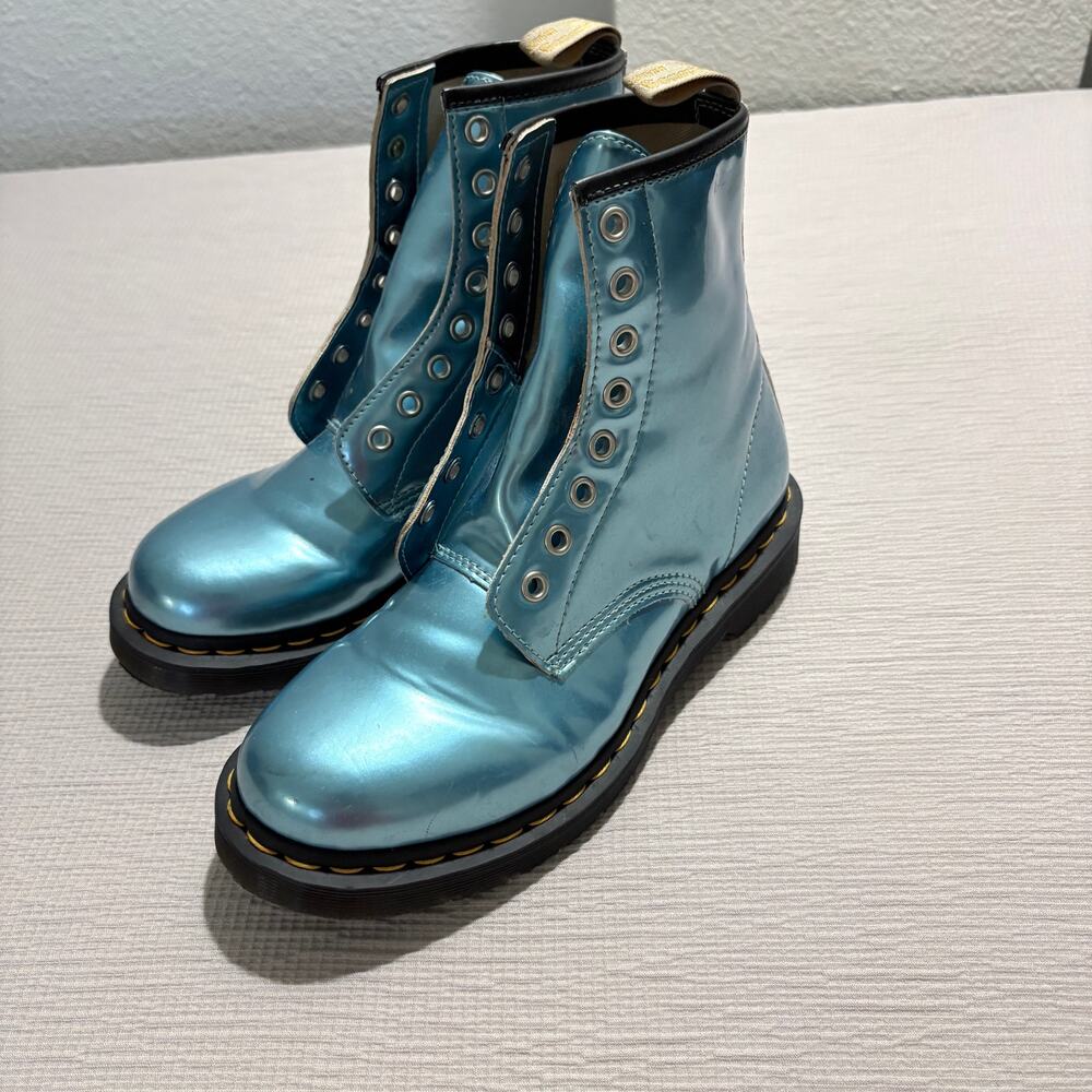 Dr. Martens 1460 Women’s US 7 Metallic Blue Mirror Combat Boots vegan festival